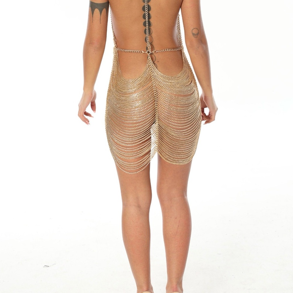 Gold Chain Mini Dress - Picture 3 of 6
